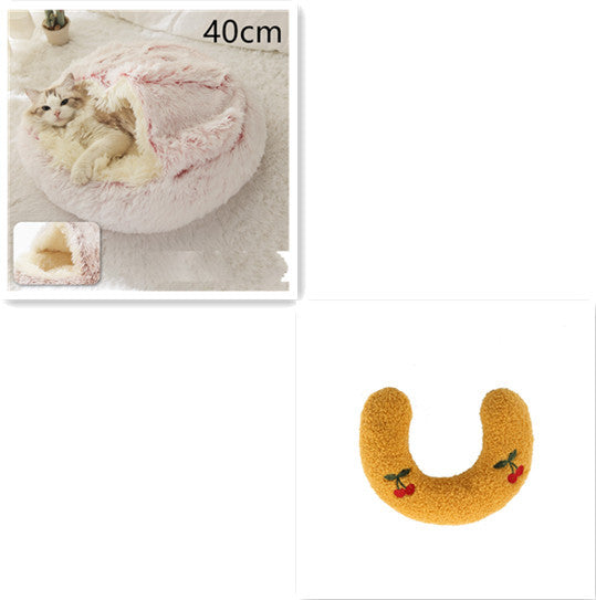 Lit 2 en 1 pour chien et chat - Lit d'hiver rond en peluche chaud pour animaux de compagnie - Lit doux et long en peluche pour animaux de compagnie